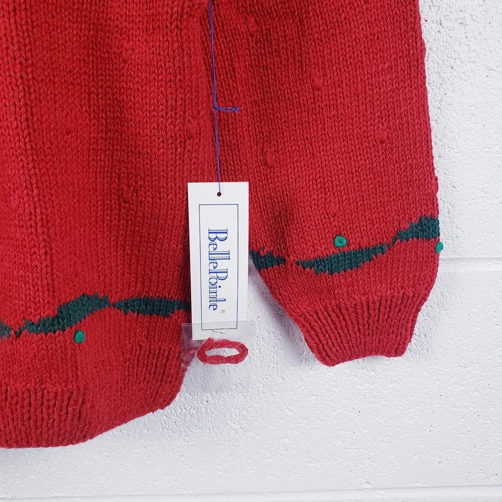 Vintage 90s BellePointe Sweater Red Cardinal Christmas Holiday Chunky Knit‎ XL